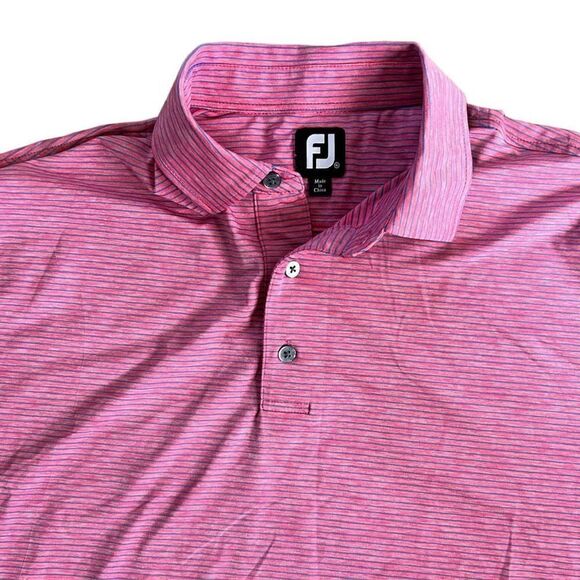 FOOTJOY LISLE FEEDER STRIPE SELF COLLAR golf POLO MENS XL PINK - Picture 3 of 5